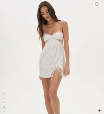 White Slip Dress Lingerie Floral Embroidery Lace Bow M/L Fairy Coquette Bridal
