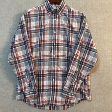 Brooks Brothers Madison Non Iron Shirt Mens M Red Blue Plaid Supima Button LS
