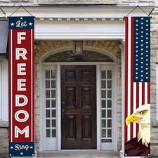 4th of July Red White and Blue American Flag Hanging Banners 12 x 71in Porch Sig