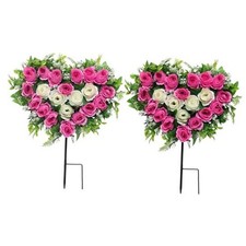 2 Sets Artificial Cemetery Flowers, Grave Memorial Flowers with Ground Pink