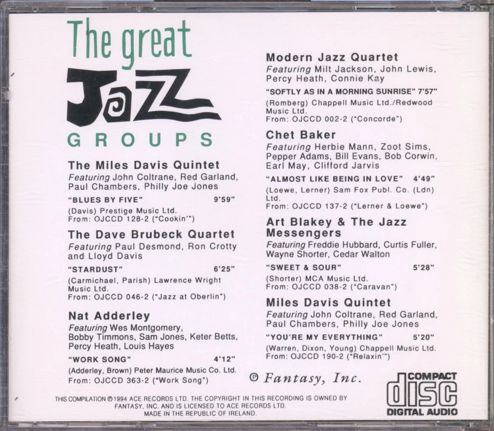 Various Artists Great Jazz Groups CD Original Jazz Classics 1994 OJCG1 - Bild 2 von 2
