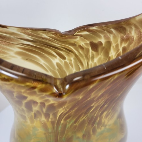 Vintage mundgeblasene Glaskunst Vase Horn Eule Top 14" gelb grün Kupfer Schimmer Wirbel - Bild 21 von 22