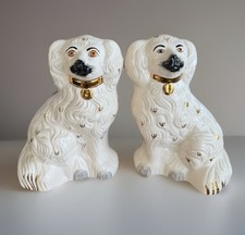 Beswick England Ceramic Dog Figurine Pair White Gold Accents 1378-5