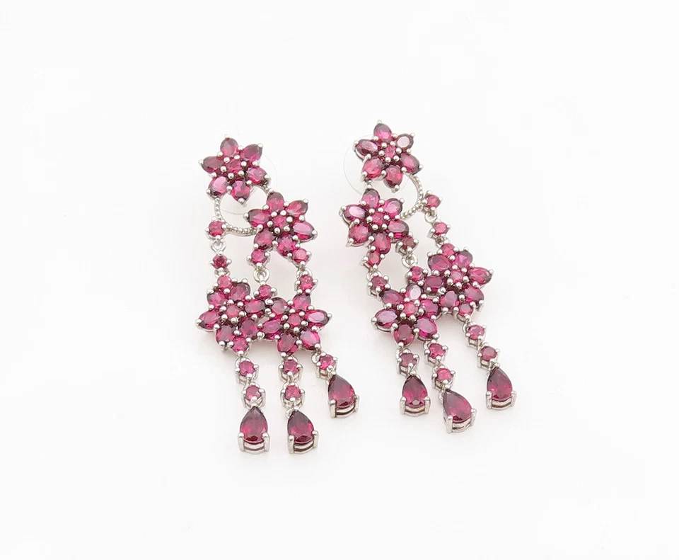 Pendientes vintage de plata de ley 925 amatista delicada flor colgante EG13858 Foto 2 de 4