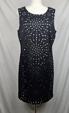 Vintage R&K Original Black Cut Out Design W/ White Inlay Sheath Dress Whimsigoth