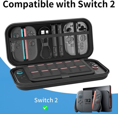 Travel-ready Nintendo Switch 2 Case: Durable Hard Shell + 12 Game Organizer