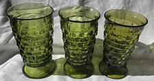 Set of 3 Whitehall Avocado Green Cubist Colony 6" Iced Tea Glasses Flared Rims 