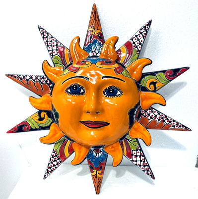 Talavera Sun Face Mexican Pottery X Large 24 Sculpture Wall Hanging Folk Art