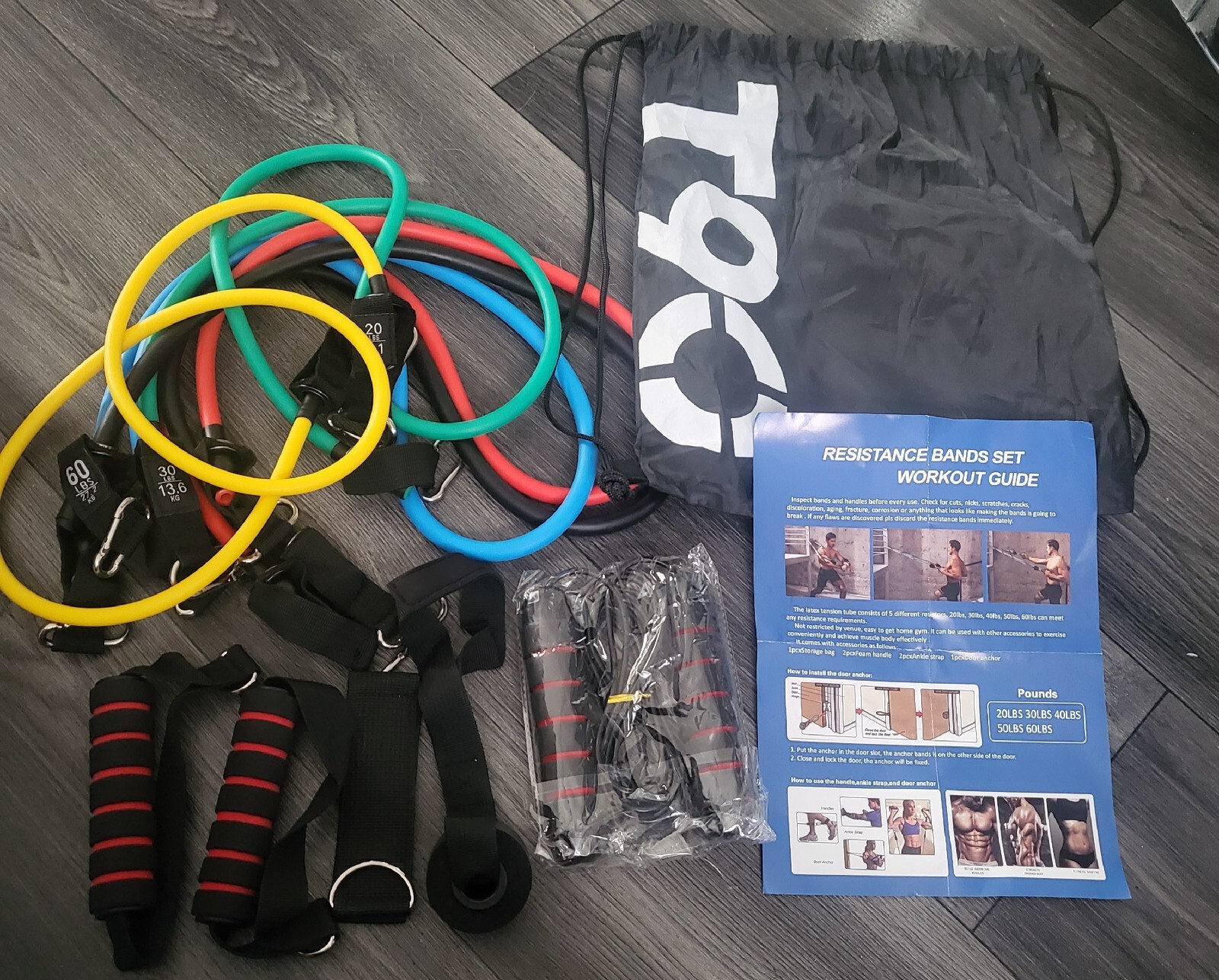 T90  Fitness Latex Resistance Bands Set Training Exercise Yoga Gym Elastic Band