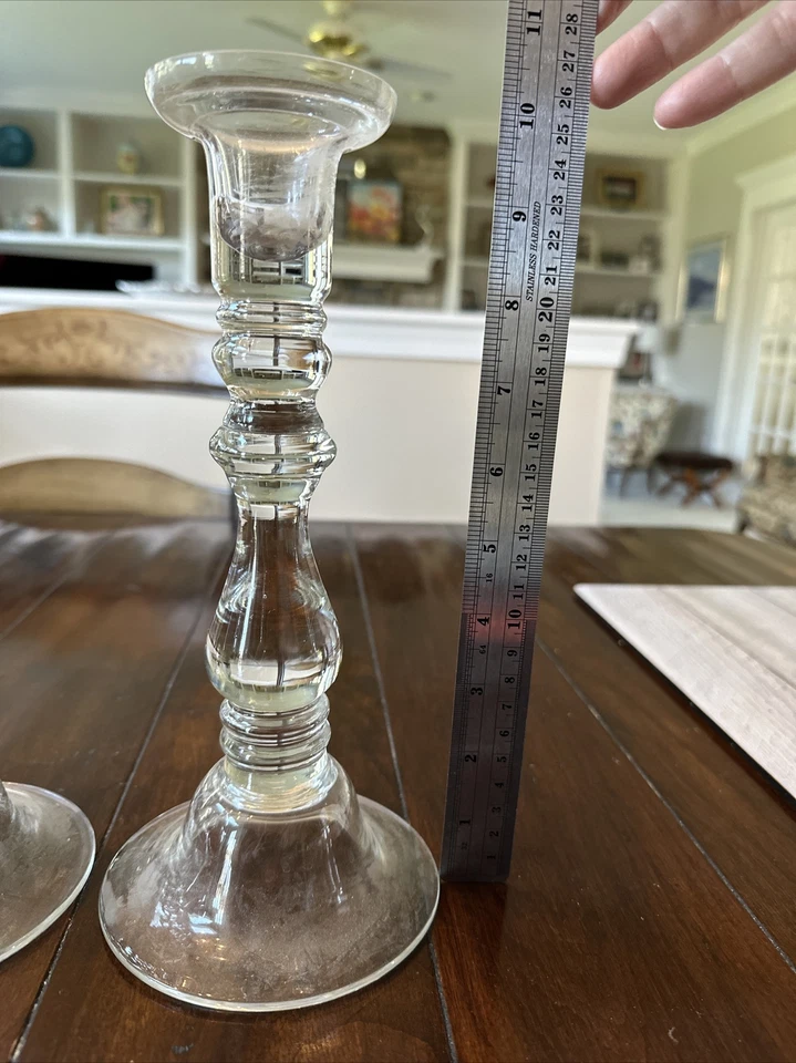 Clear Glass Candlestick Pair Classic Design for Pillar or Taper 10” - Image 2 of 4