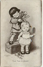 Postcard Children Cut Their Own Hair "Won't Mama Be Pleased" S/A E.H.S. Sheahan