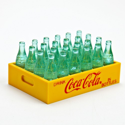 1993 Vintage Coca-Cola Miniature Glass Bottle 24-Pack Yellow Crate