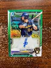 Hedbert Perez, Chrome Autograph-Green Shimmer Refractor #d 04/99 - 2021 Bowman