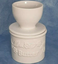 The Original Butter Bell Crock Butter Dish White Beurre 3D Floral Design 2005