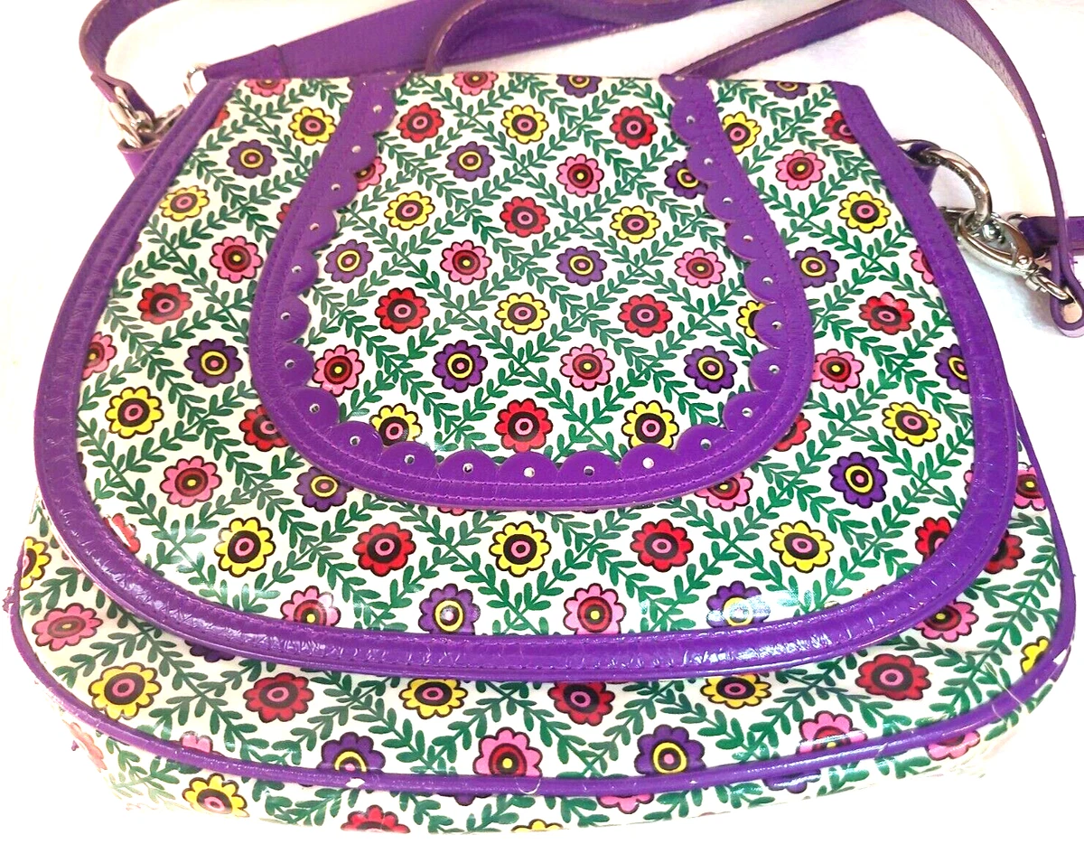 Vera Bradley Frill Purple Viva Vera Messenger Bag Purse Coated