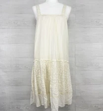 Anthropologie Pepin Tiered Swing Dress Size 2 Cream Embroidered Sleeveless Beach