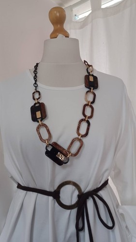 BNWT, LAGENLOOK, STATEMENT, BLACK, BROWN & GOLD, RESIN LINK, NECKLACE (RRP £32) - Picture 14 of 16