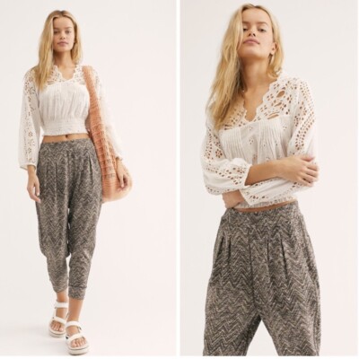 Free People Harlow Harem Jogger Pants Size XS Cropped Stretchy Woven Pockets $98