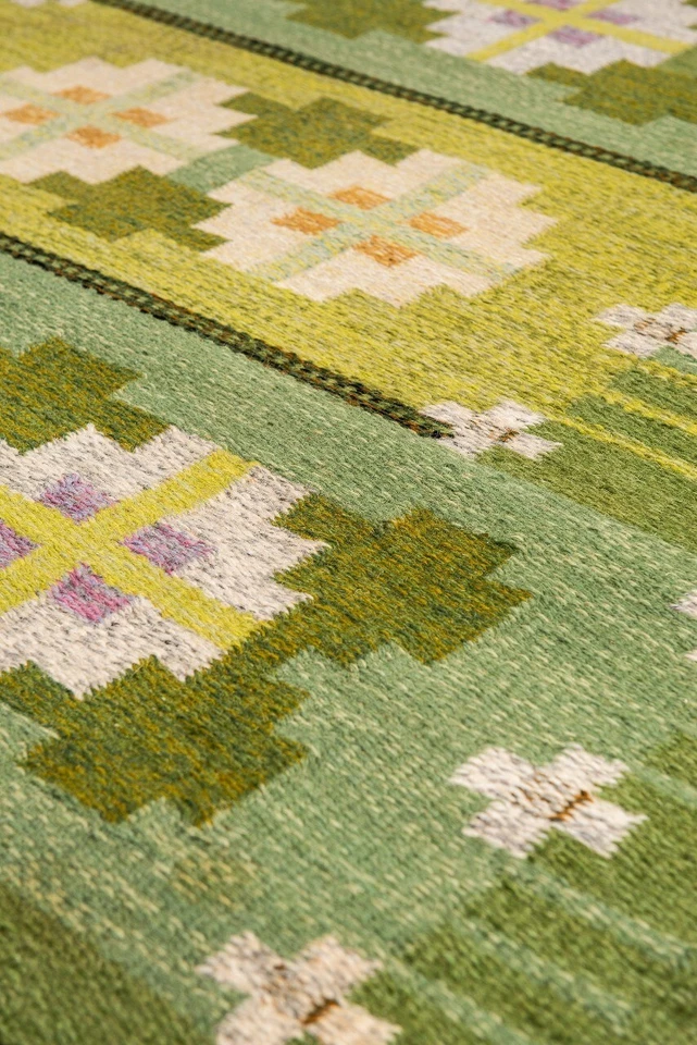 Green Swedish Marianne Richter Inspired Area Rug for Living Room Office Bedroom - Image 2 of 3