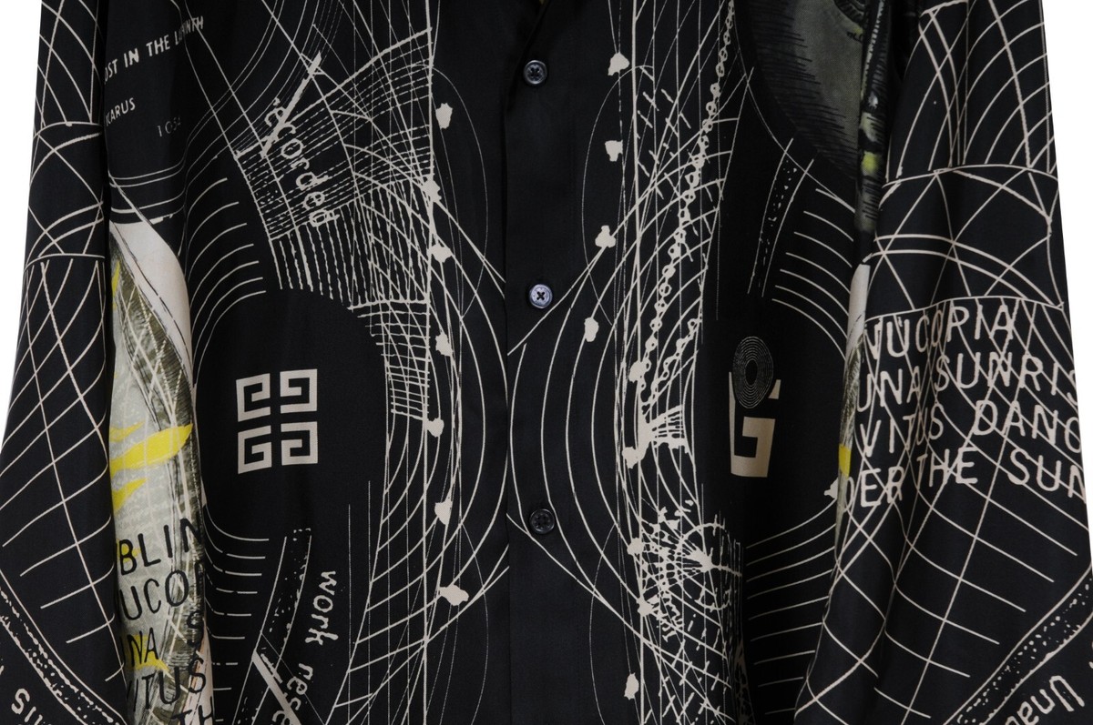 Givenchy Mens Icarus Sun Button Down Shirt 41 16 Black Yellow