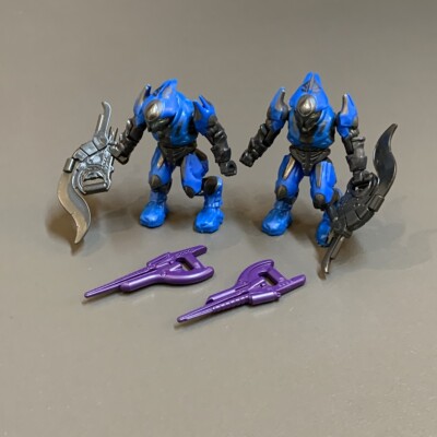 2x HALO MEGA BLOKS COVENANT BLUE ELITE ULTRA MINI FIGURE & 4 Guns