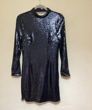 BNWT Marks & Spencer Blue Sequin dress Size 10 Petite Long Sleeved Fully Lined