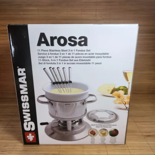 Swissmar Arosa Fondue Set Stainless Steel 11 Piece Meat Cheese Chocolate New