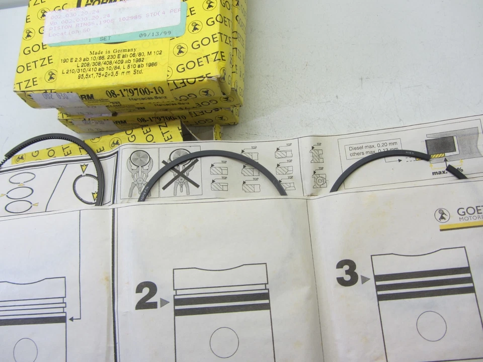 Juegos de 4 anillos de pistón vintage Mercedes estándar W201, 190e, 002 030 20 24 Foto 4 de 4