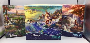 3 Thomas Kinkade Disney Puzzles 750 Pcs Little Mermaid 101 Dalmatians Bambi Ebay