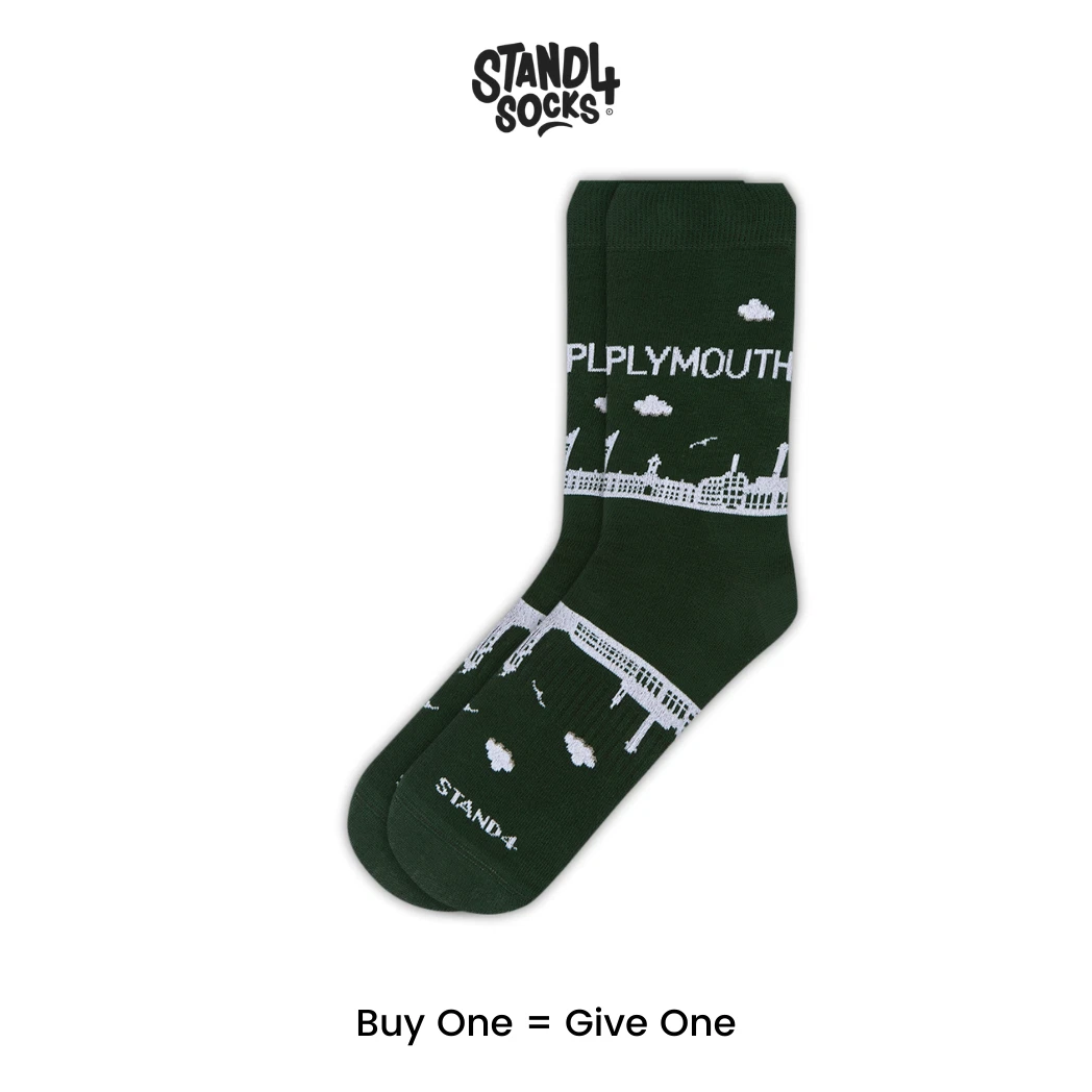 Plymouth Skyline Socks - Green Cotton | Calf Socks | Unisex