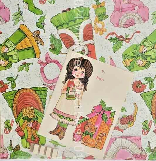 Doll Wrapping Paper Tag Vintage Current Gift Wrap