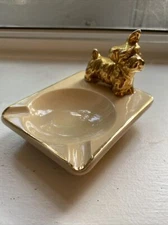 Vtg. Ceramic Ashtray w/Gold Accents, Gold Scottie Dog/Puppy Rare