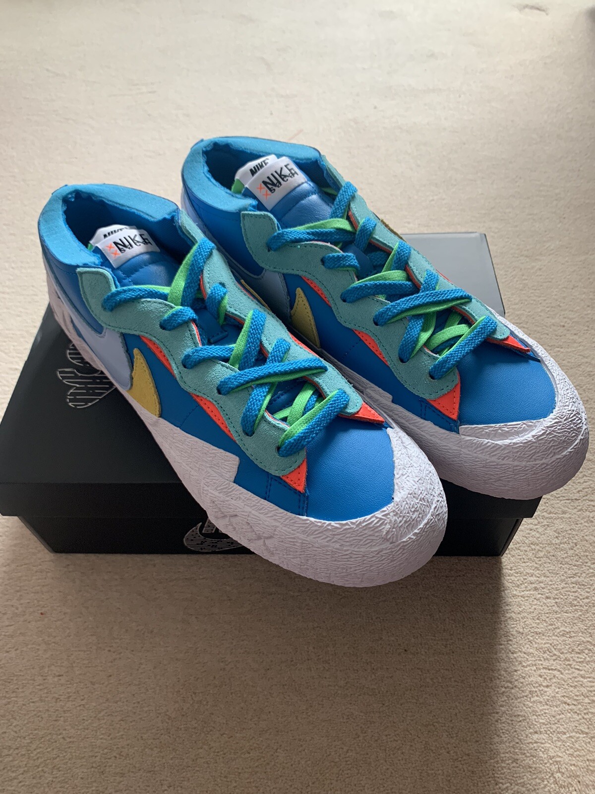 SACAI X NIKE Nike X Kaws X Sacai Blazer Low Neptune Blue U.K. 11.5