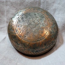 Islamic Silvered Copper Bowl Pierced Flower Design Middle Eastern Heavy Quality