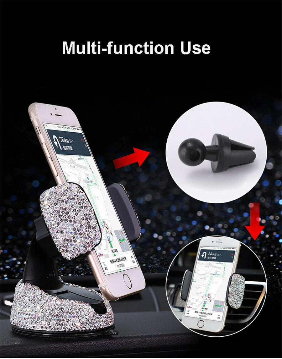 Car Dashboard Phone Holder Rhinestones Crystal Bling Car Accessories For  Girls | eBay