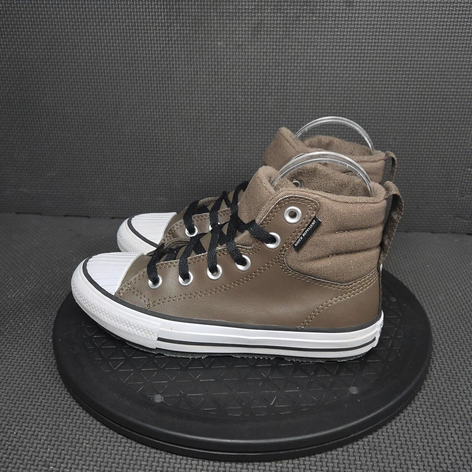Converse Berkshire Fleece Hi Top Shoes Youth Sz 2 Brown White Leather Sneakers - Image 3 of 4