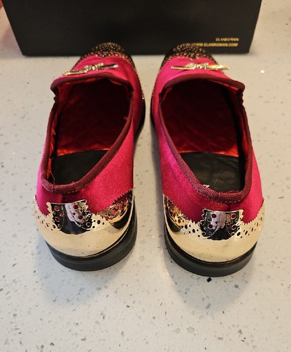 ELANROMAN Para hombres Mocasines Hebilla Dorada Boda Fiesta Baile de graduación Terciopelo Zapatos de Vestir Rojo - Imagen 4 de 14