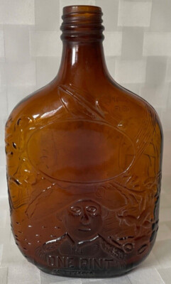 Vintage Embossed Amber Glass 1 Pint Whiskey Bottle Revolutionary JOHN PAUL JONES