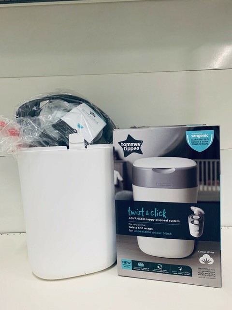 tommee tippee twist & click advanced nappy disposal bin system white