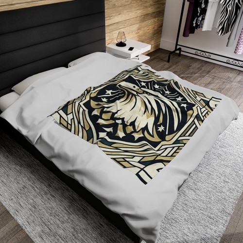 Coperta peluche velluto alta classe americana art deco aquila motivo geometrico - Foto 15 di 16