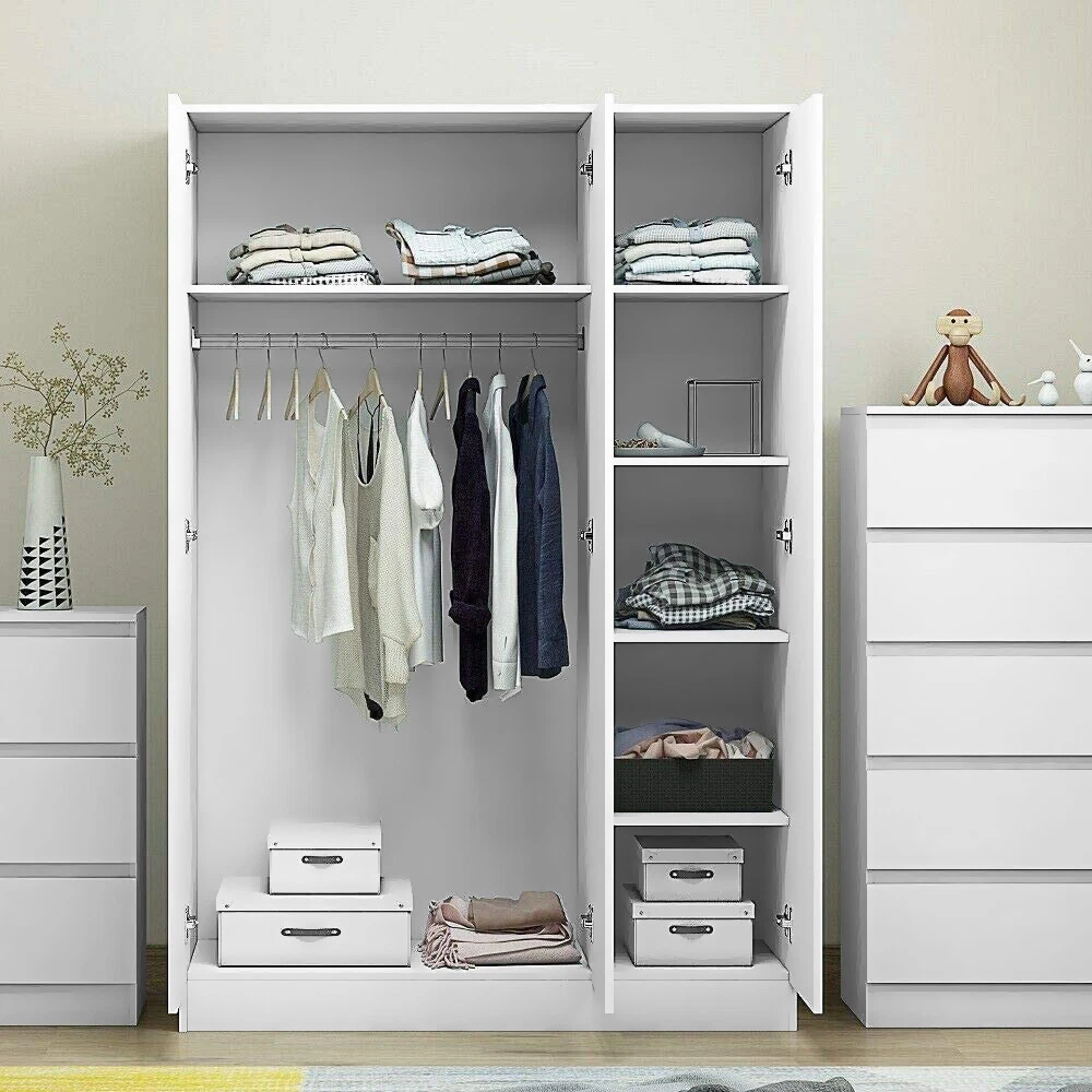 Modern Matt White 3 Door Triple Wardrobe with Shelves Rail Slow Close Hinges