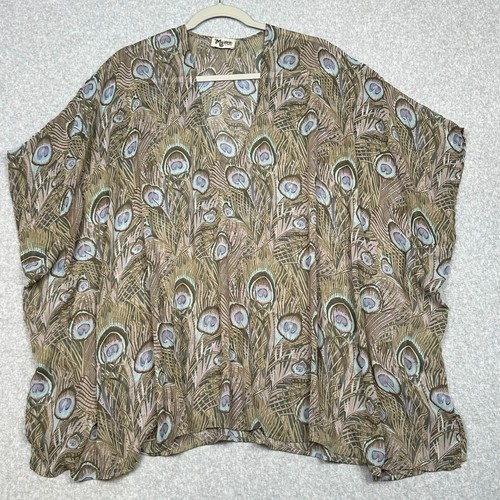 Show Me Your Mumu Top Womens Size XS Oversize Peacock Feathers Sheer Tunic Boho - Picture 3 of 8