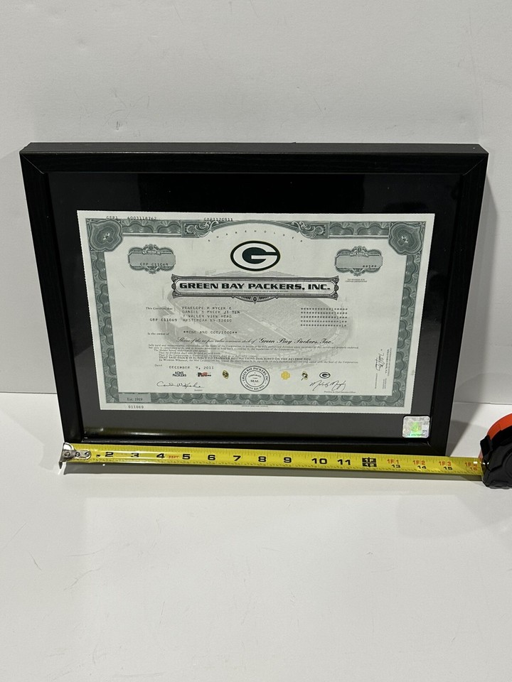 Authentic Original Green Bay Packers NFL Team Share Stock Certificate Framed eBay