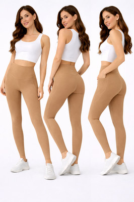 PE801 Halara Damen High Waist Leggings Beige Push Up Stretch Hose Slim  7/8 (XS)