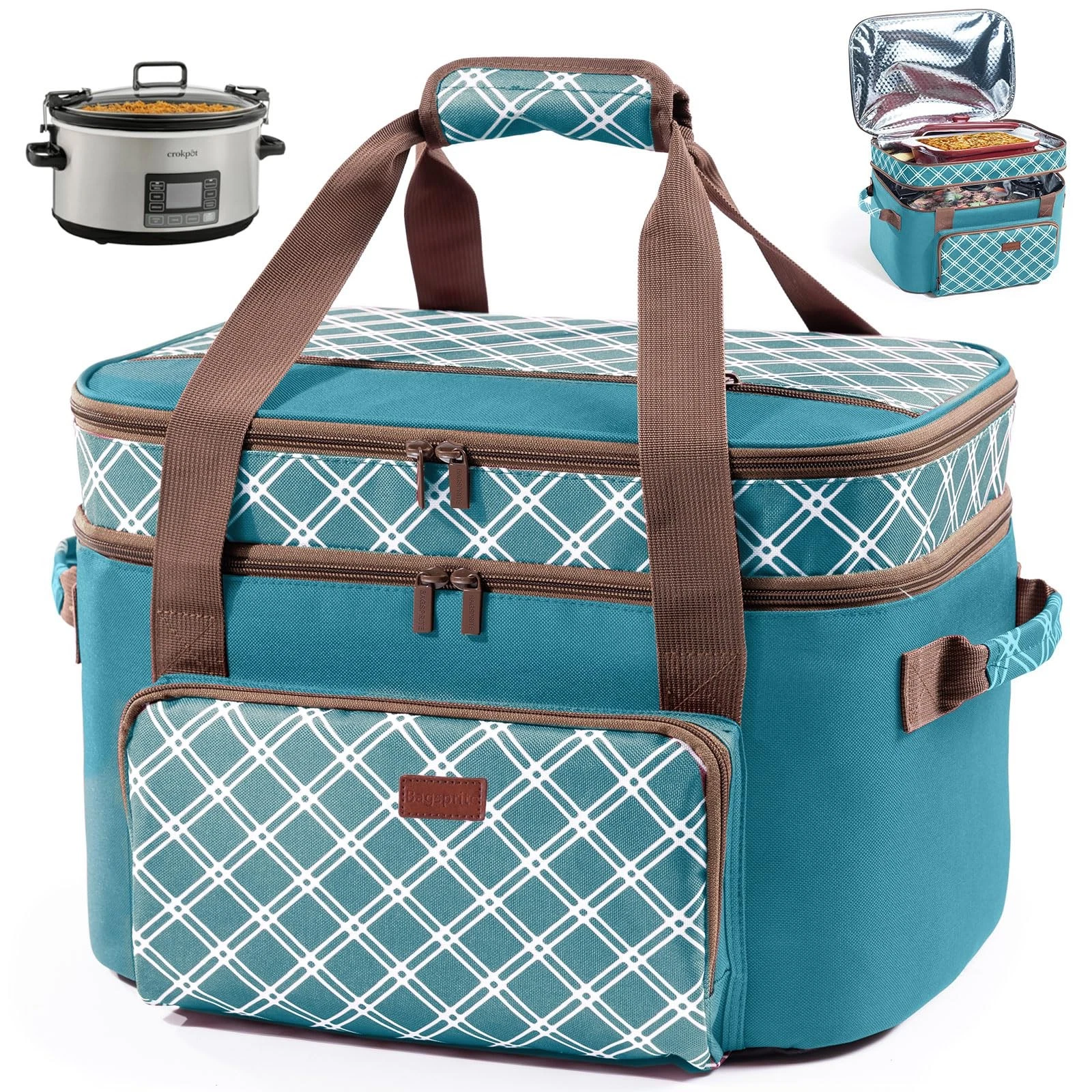 Double Layer Slow Cooker Carrier Bag – Fits 6–8 Qt Oval 6-8 Quart Oval, Blue