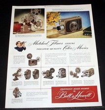 1949 OLD MAGAZINE PRINT AD, BELL  HOWELL FILMO CAMERAS, THEATER QUALITY MOVIES 