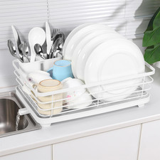 White Dish Drying Rack Kitchen Drainer Cutlery Holder Countertop Organiser