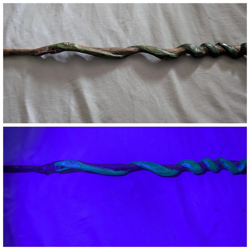 Hand Carved Wood Black Light Reactive Snake Wand  From Single Branch Of Maple