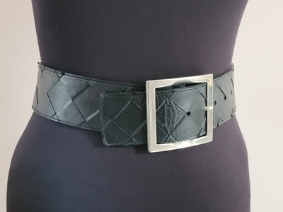 JENIFER JULIA Women's Wide Black Leather Belt Vintage