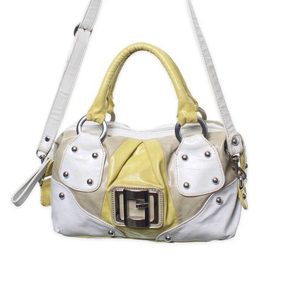 Guess Vintage Bowling Bag Weiß Gelb Trageriemen Schulter Tasche